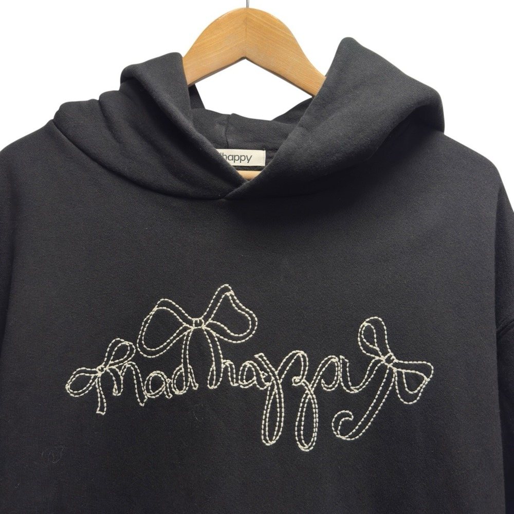 Madhappy Men's Sz XL Black Embroidered Bow Fleece Pullover Hoodie Sweatshirt USA